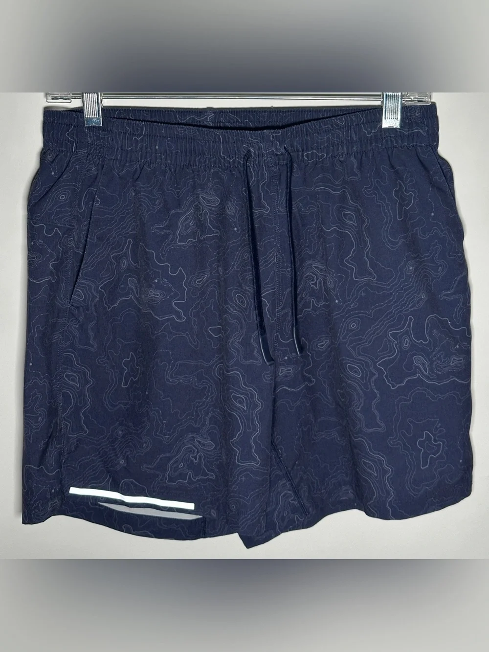 Barebottom Men's Navy Topographic Athletic Shorts with Reflective Detail